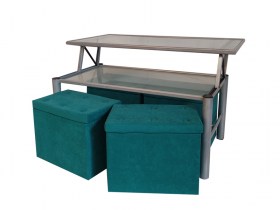 MESA DE CENTRO CON POUFS